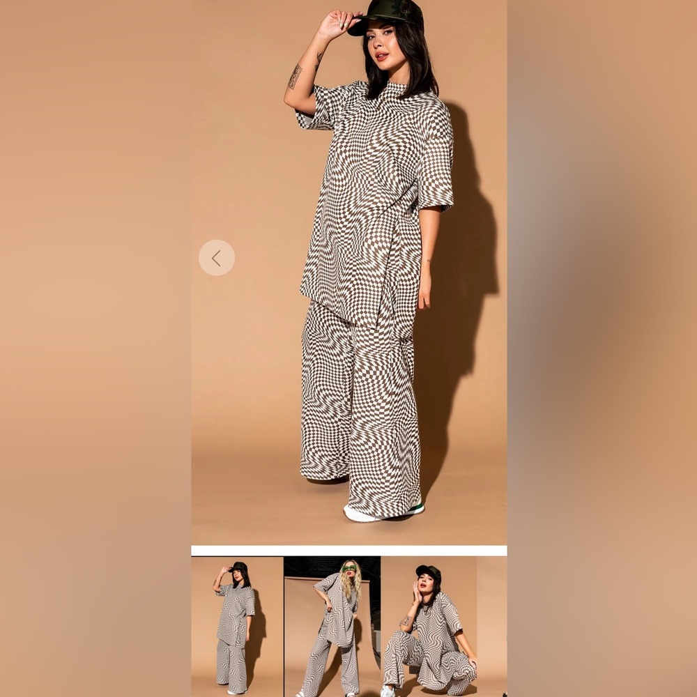 Dressed in LALA Leveled Up Double Knit Playsuit in Groovy Brown Checker
